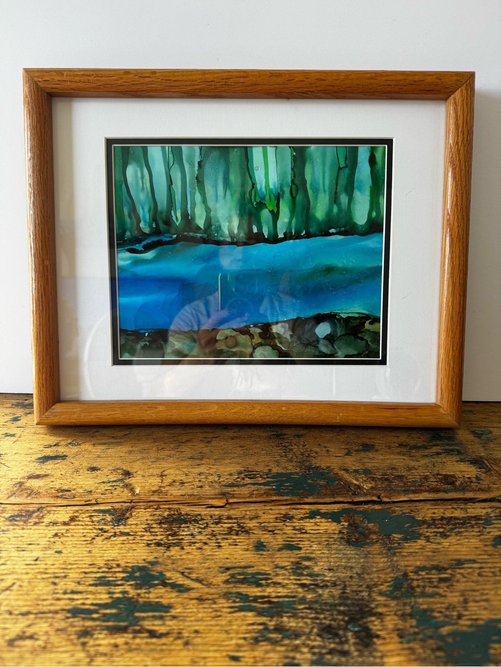 Framed Alcohol Ink Abstract Sea Blue and Green Wall Art